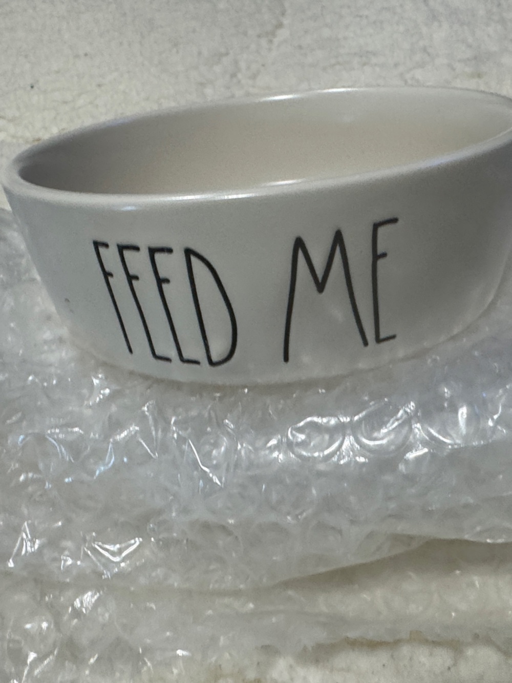 Rae Dunn White Ceramic "FEED ME" Pet Bowl